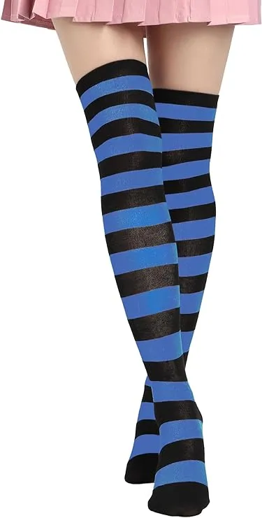 Socks Striped Thigh High Socks Elastic Over The Knee Knit Stockings for Daily or Anime Cosplay
