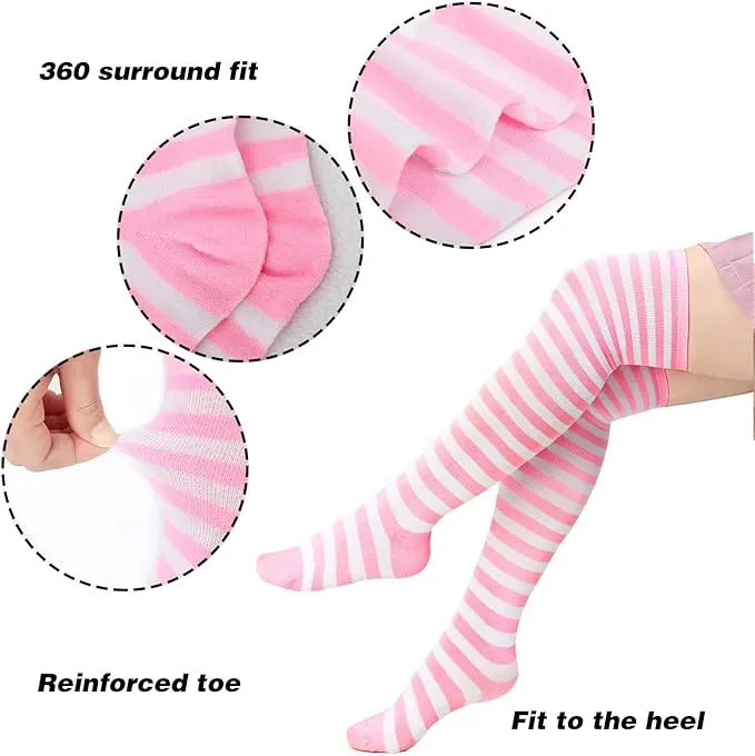 Socks Striped Thigh High Socks Elastic Over The Knee Knit Stockings for Daily or Anime Cosplay