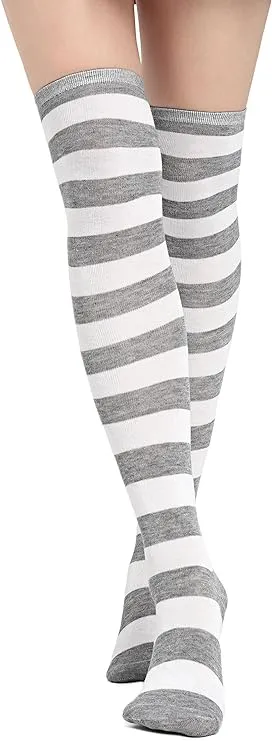 Socks Striped Thigh High Socks Elastic Over The Knee Knit Stockings for Daily or Anime Cosplay