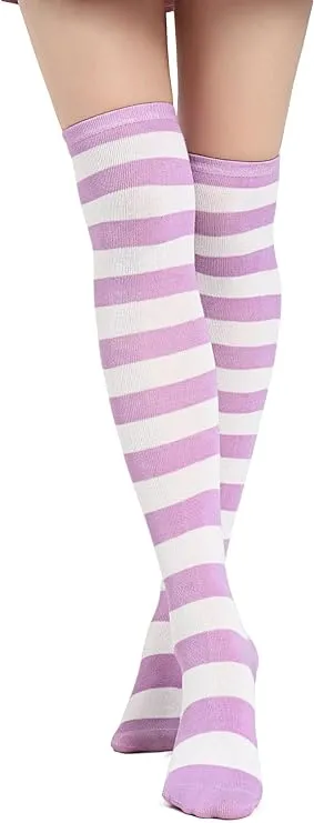 Socks Striped Thigh High Socks Elastic Over The Knee Knit Stockings for Daily or Anime Cosplay