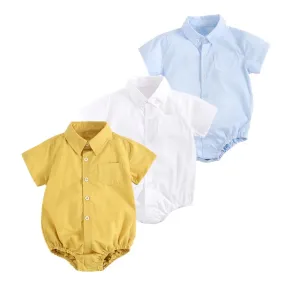 Summer Baby Boys Bodysuits Cotton Toddler Clothes Solid Color Short Sleeve Infants Clothing Formal