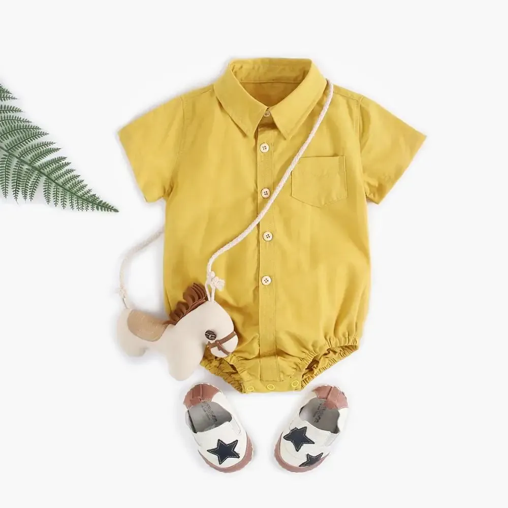Summer Baby Boys Bodysuits Cotton Toddler Clothes Solid Color Short Sleeve Infants Clothing Formal
