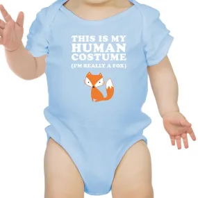 This Is My Human Costume Fox Baby Sky Blue Bodysuit