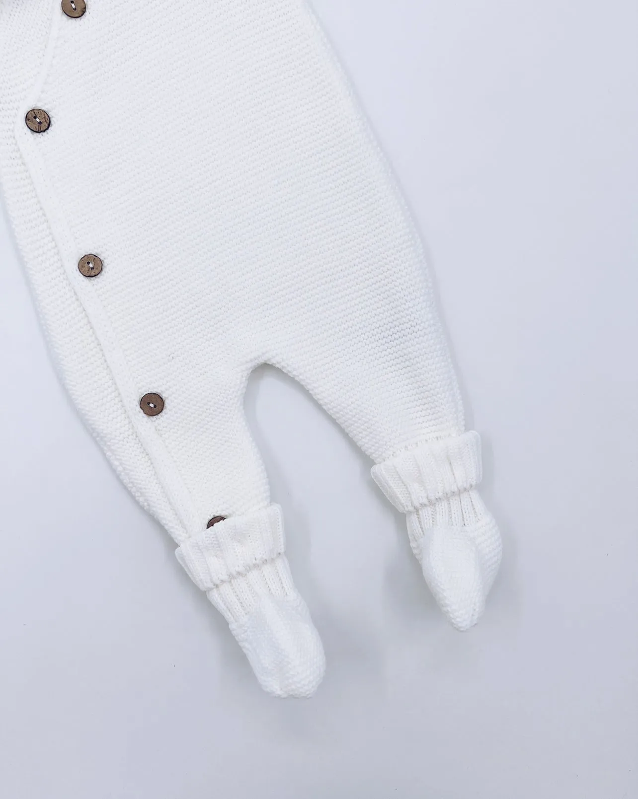 White Knitted Baby Pramsuit with Luxurious Fox fur trim