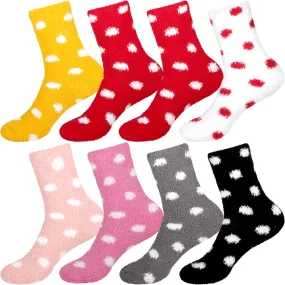 Women's Fuzzy Polka Dots Socks - 8 Pair