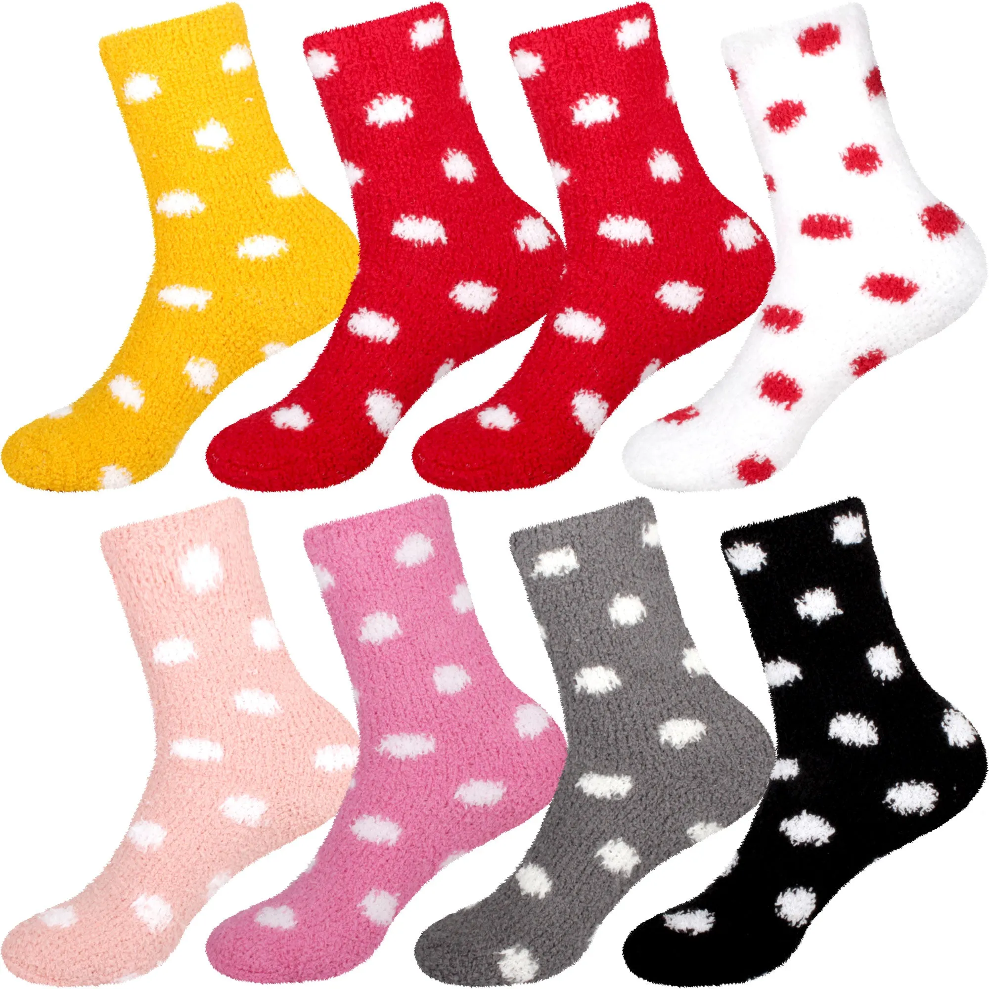 Women's Fuzzy Polka Dots Socks - 8 Pair
