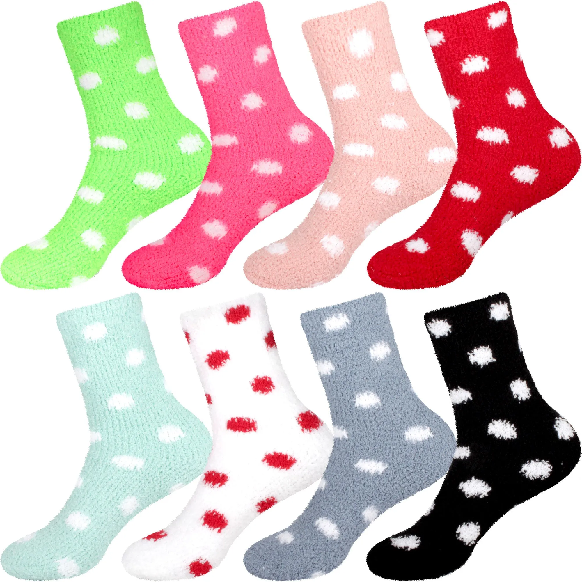 Women's Fuzzy Polka Dots Socks - 8 Pair