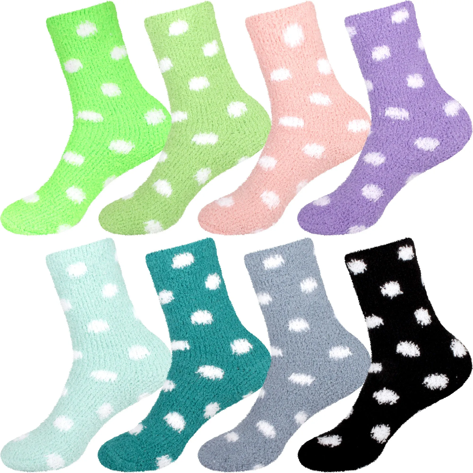 Women's Fuzzy Polka Dots Socks - 8 Pair